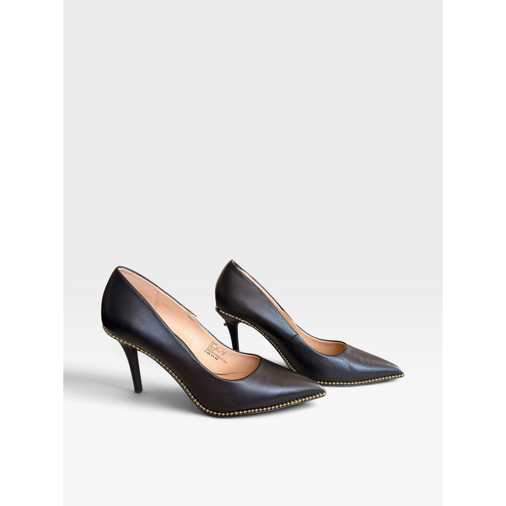 COACH Waverly Black Leather Beadchain Pointed Toe Stiletto Pumps Heels 8.5 Box